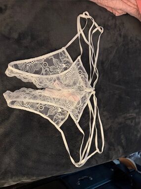 Victoria's Secret White Sheer Lace Strappy Thong
